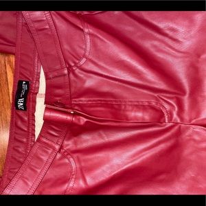 Red zara pleather pants